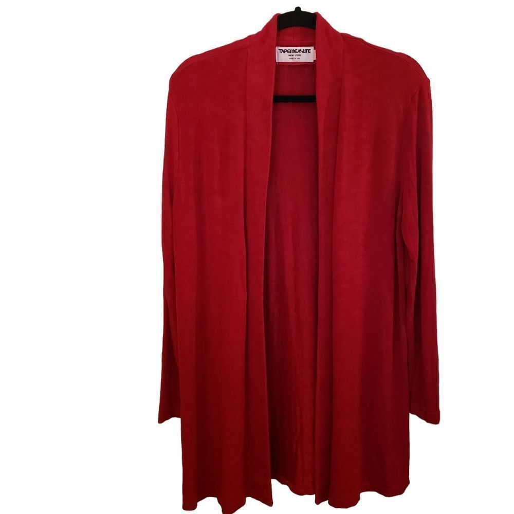 Tape Measure Open Front Long Sleeve Shimmer Red Top Layering Piece Size Medium